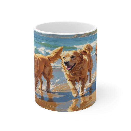 Mug - Dogs on the Sunny Beach Ceramic Coffee Cup - A Pretty Print