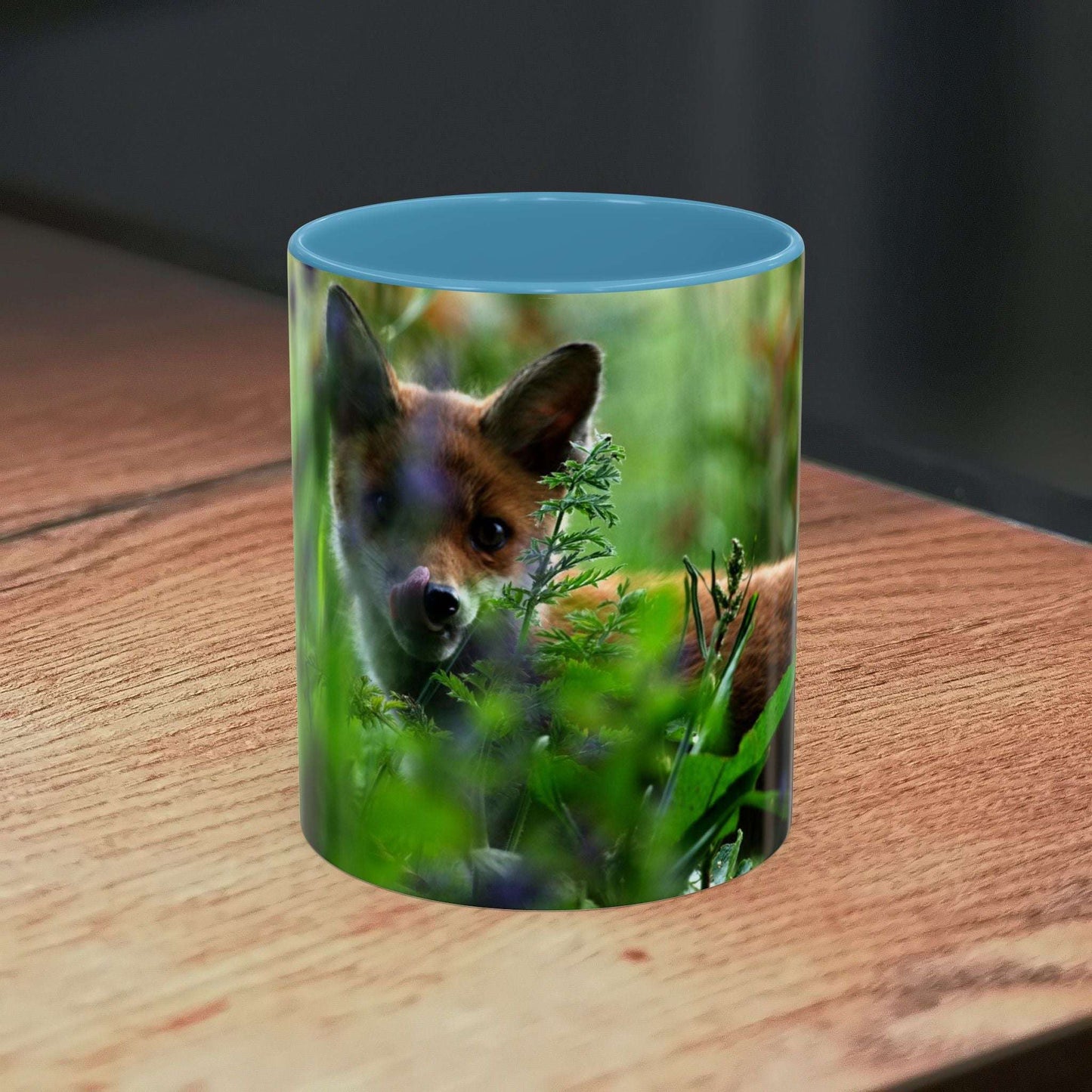 Fox-inspired accent coffee mug with unique wildlife design, high-quality ceramic, nature lover gift.