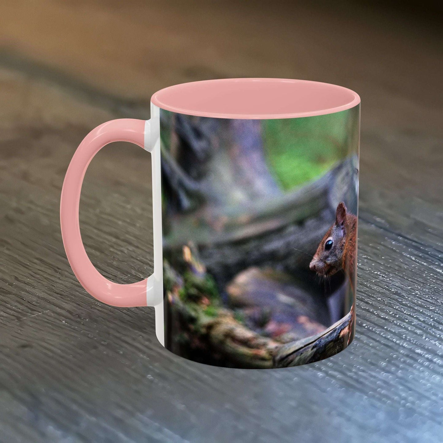 Adorable Squirrel Ceramic Mug with woodland charm illustration, 11oz, perfect for nature lovers.