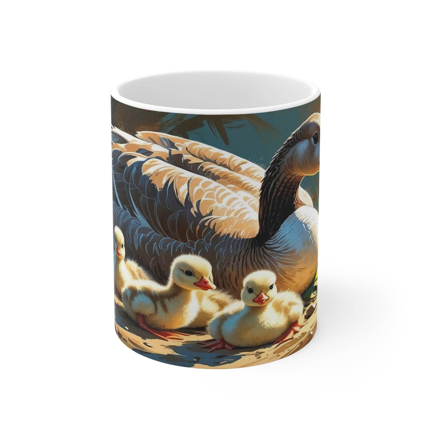 Mug - White Ceramic Coffee Cups with Goose and Little Goslings Design - A Pretty Print