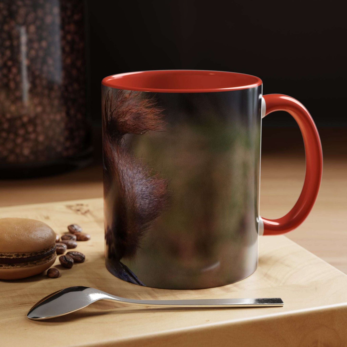 Adorable Squirrel Ceramic Mug with woodland design, 11oz, nature-themed gift.