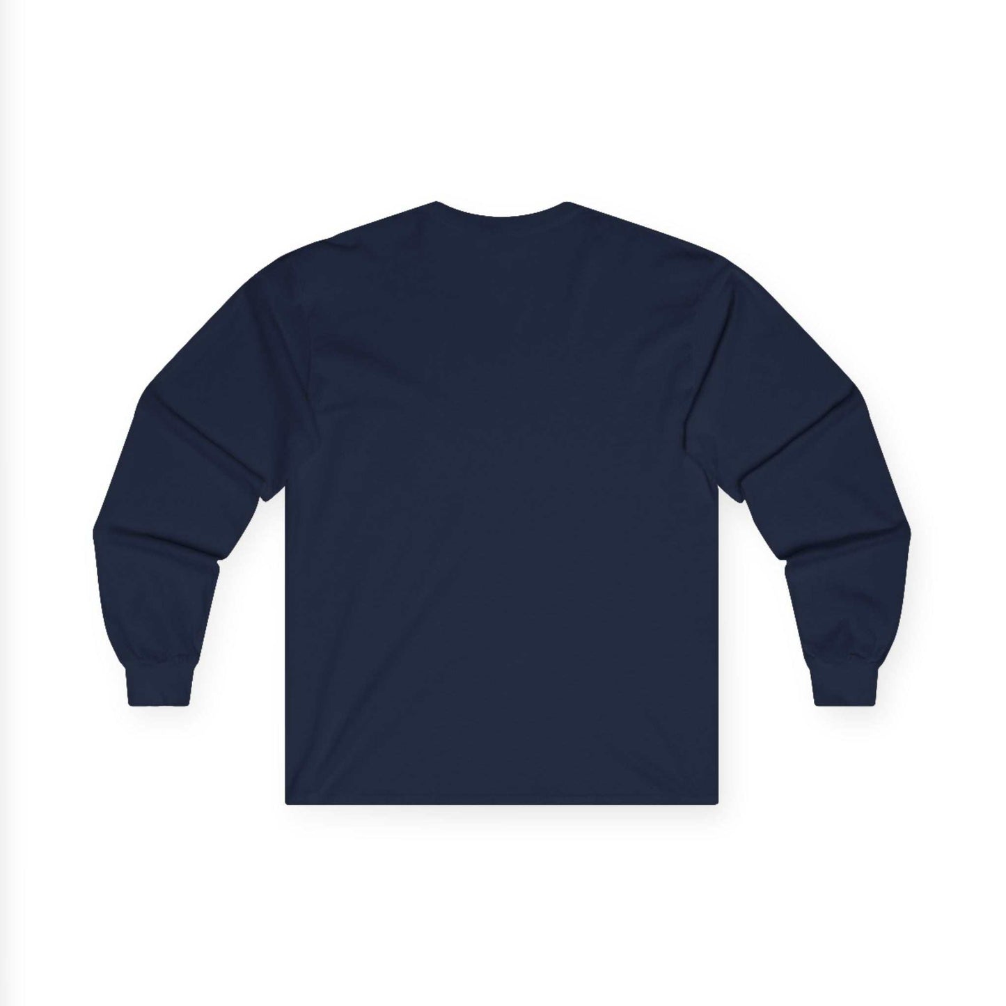 Unisex Ultra Cotton Long Sleeve Tee, dark blue, back view, ribbed knit collar.
