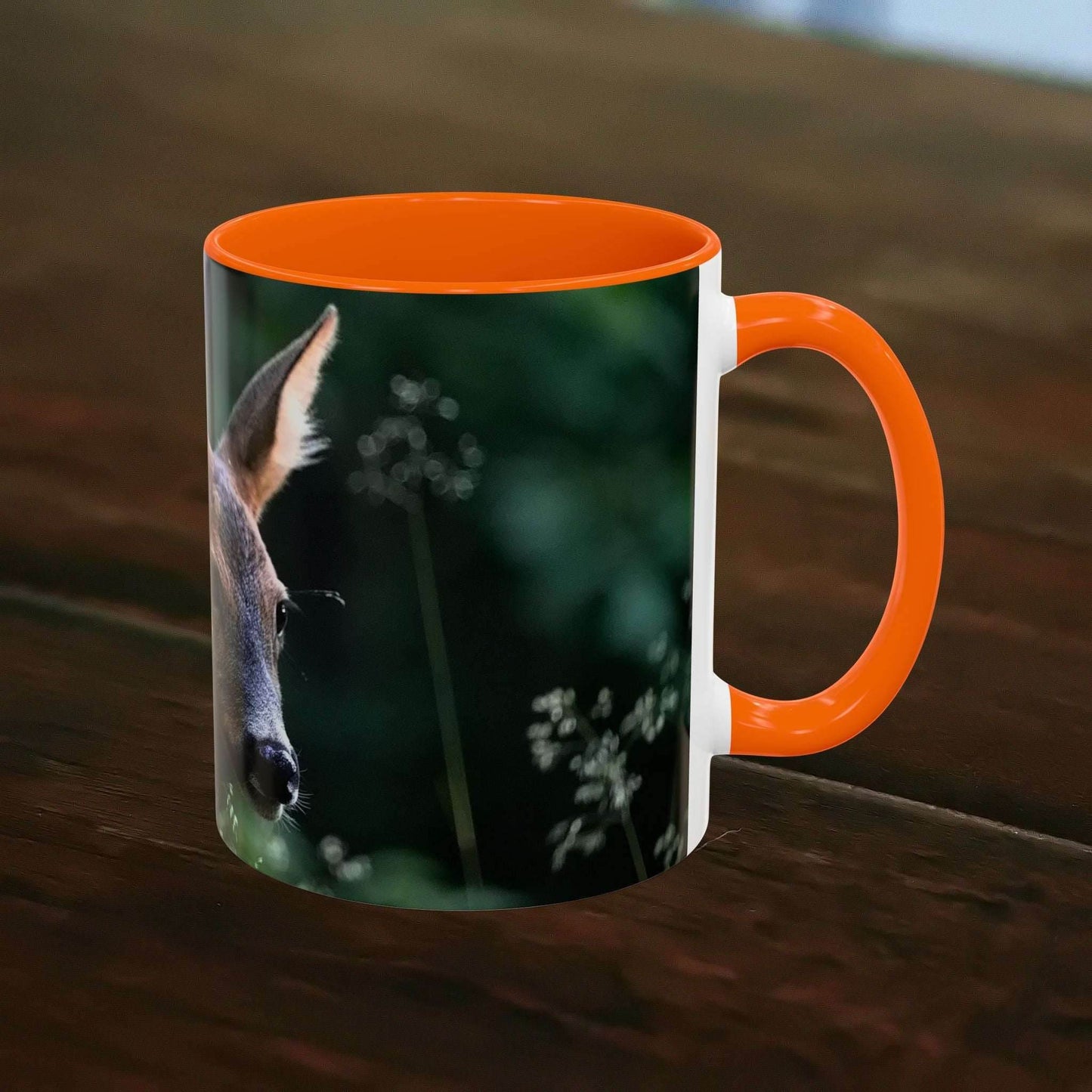 Nature-Inspired Deer Ceramic Mug with Floral Accents - 11oz, Elegant Design