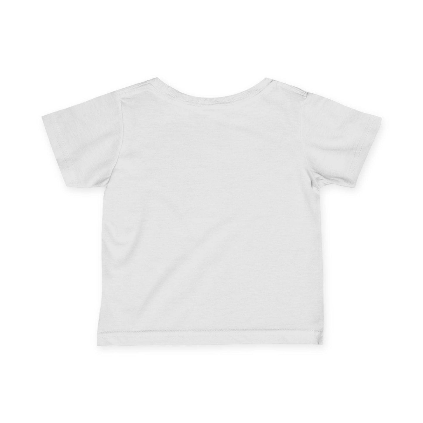 Infant Tee Dino Friends Forever T-Shirt with ribbed knit collar, back view.
