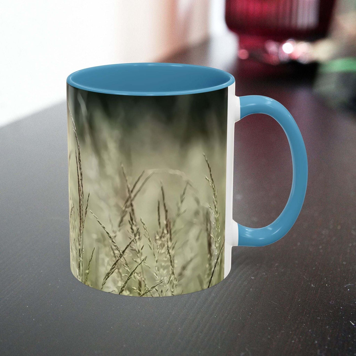 Flowering Grass Mug with serene nature design and blue interior.