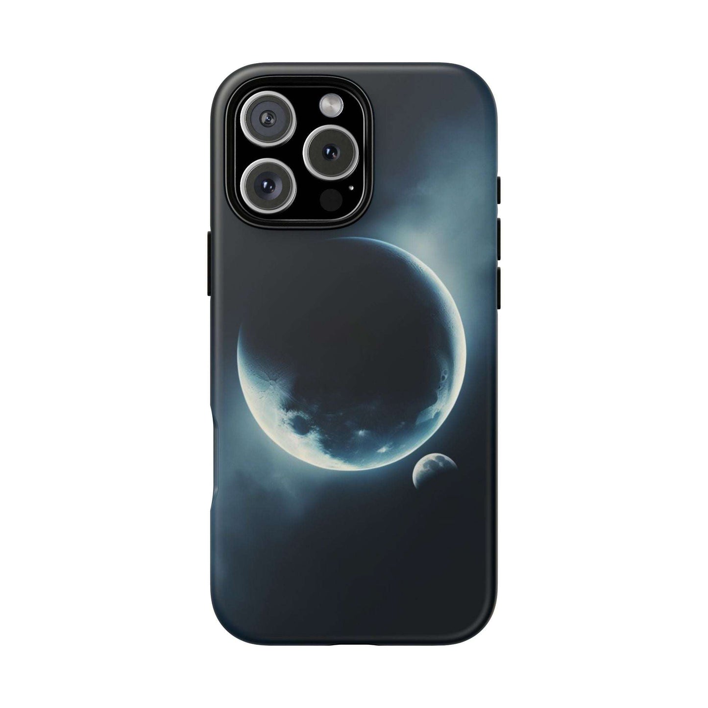 Phone case featuring Planet Earth and Moon design with a space-themed aesthetic.