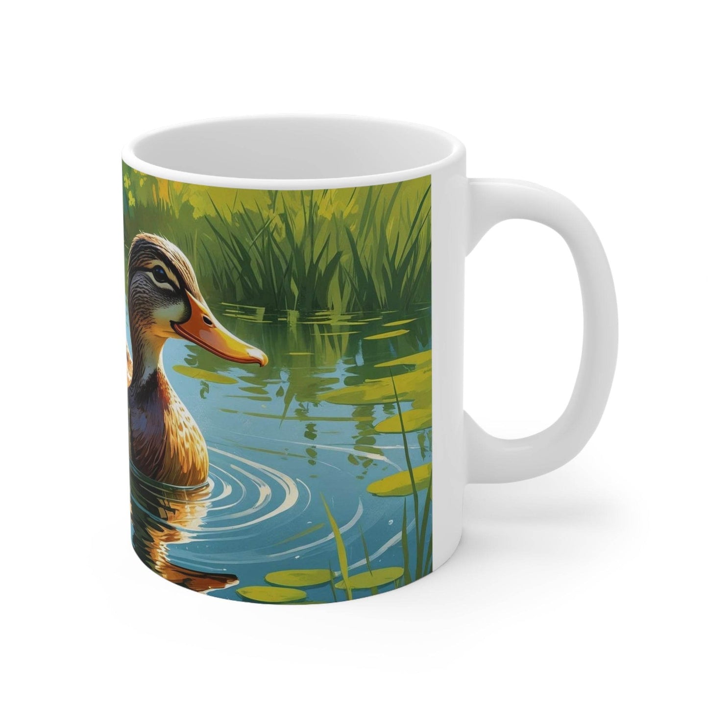 Mug - Mother Duck Swimming with Little Ducklings Ceramic Coffee Cups - A Pretty Print