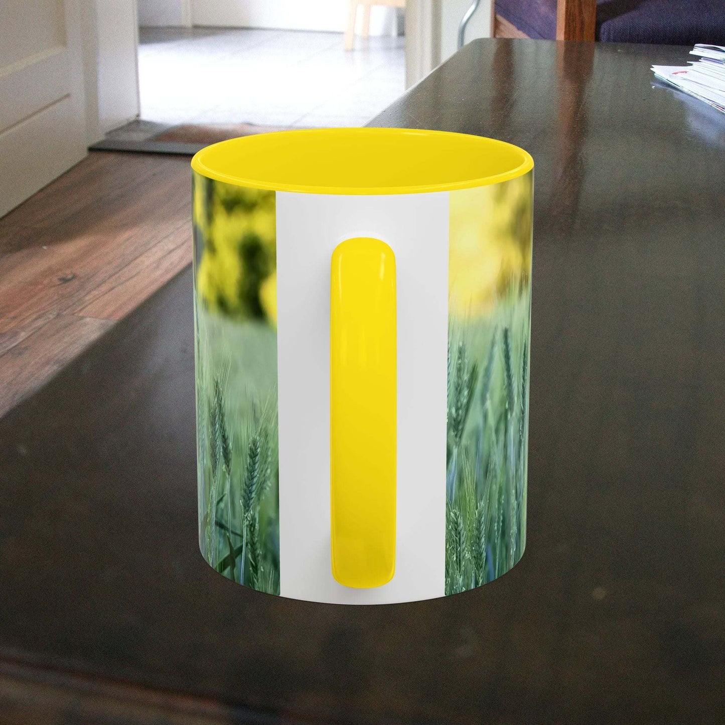 Wheat Field Design Coffee Mug on Table