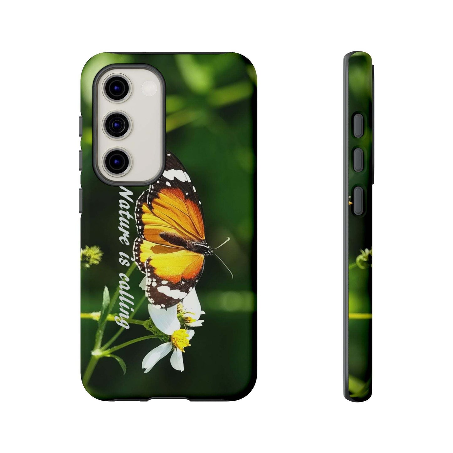 Nature-inspired tough phone case featuring butterfly and flower design.