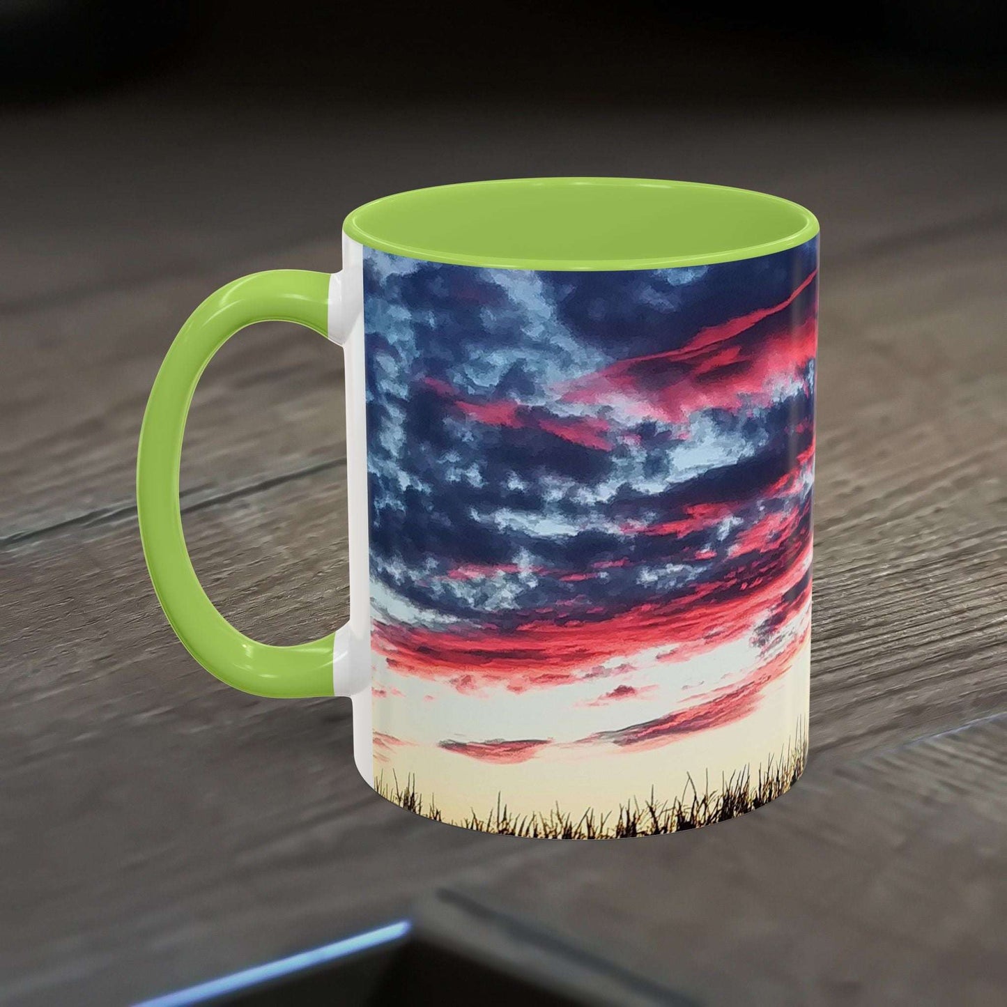 Sunset Accent Coffee Mug with vibrant colors and glossy finish.