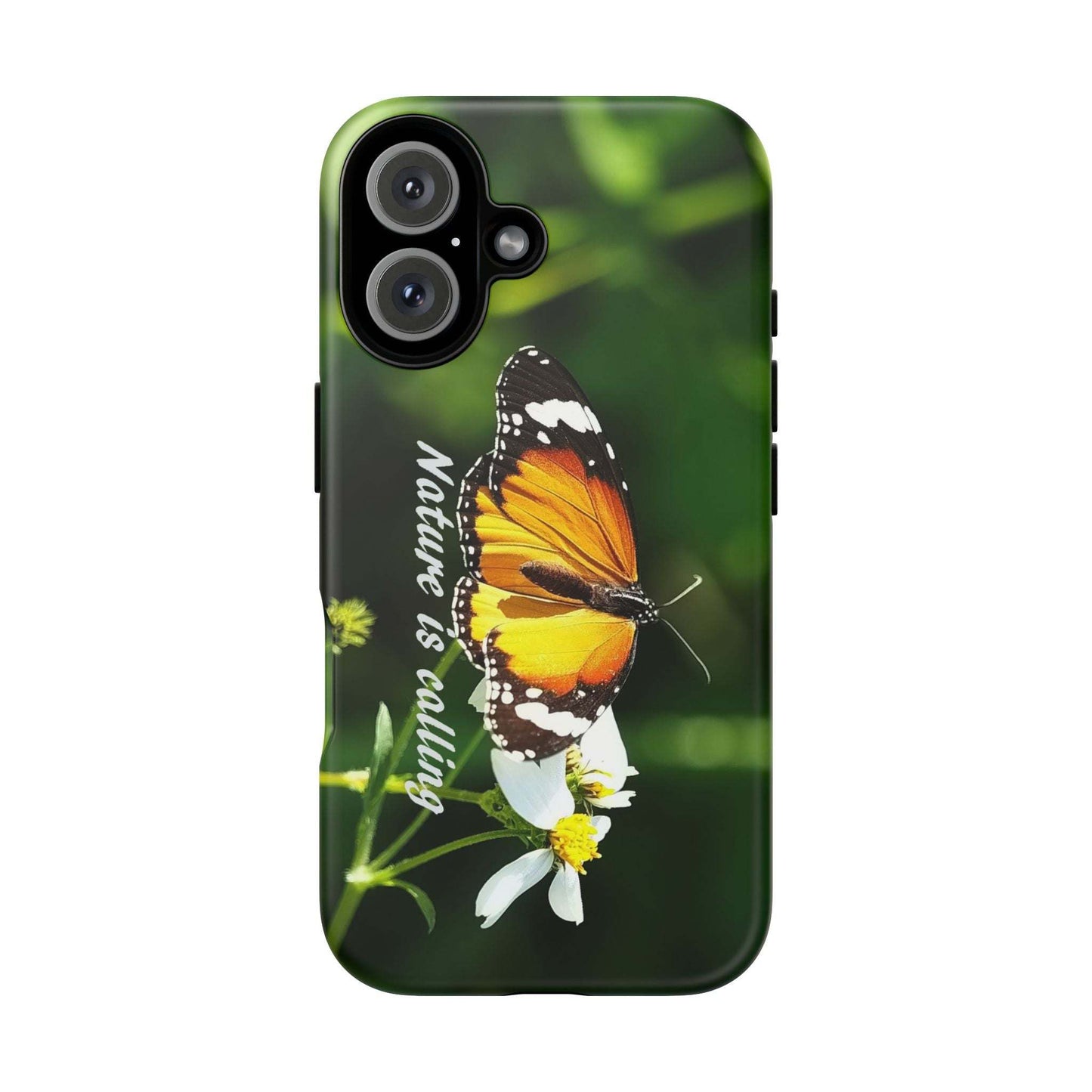 Nature-inspired tough phone case with butterfly and flower design, vibrant and protective.