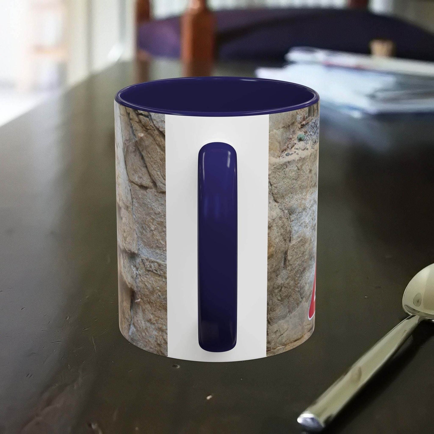 Rocky Mug for mountain lovers with falling rocks design, perfect for outdoor enthusiasts.