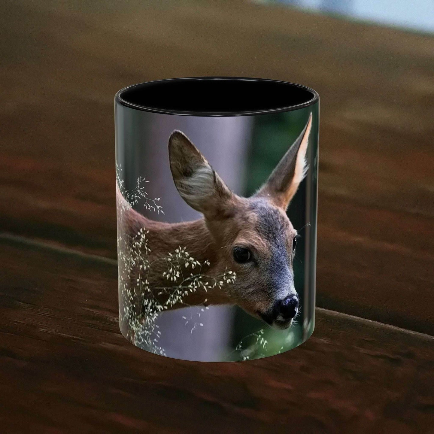 Nature-Inspired Deer Ceramic Mug - 11oz with elegant deer and floral design.