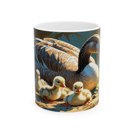Mug - White Ceramic Coffee Cups with Goose and Little Goslings Design - A Pretty Print