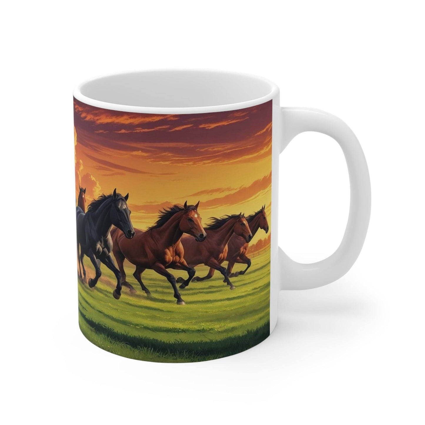 Mug - Running Horses Sunset Ceramic Coffee Cup - A Pretty Print