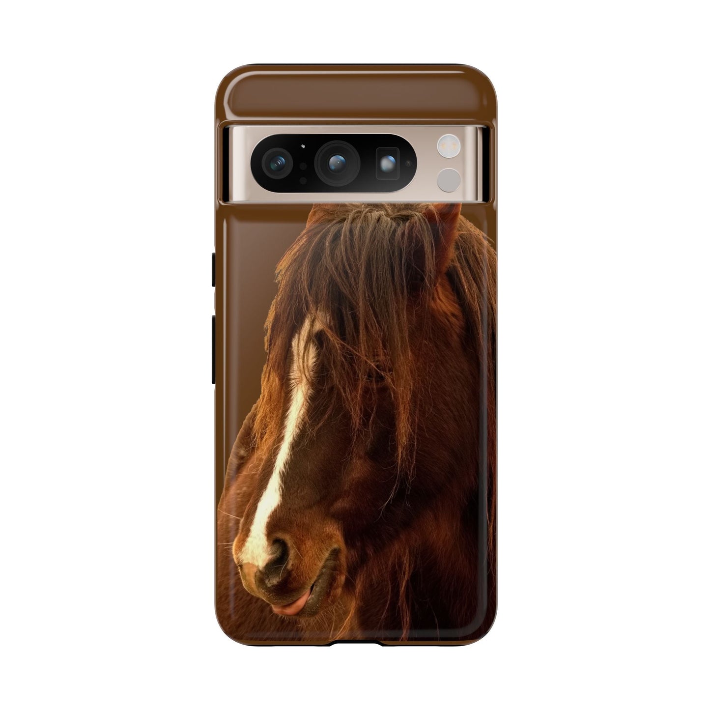 Protective phone case featuring a horse image for horse lovers, durable and weather-resistant.