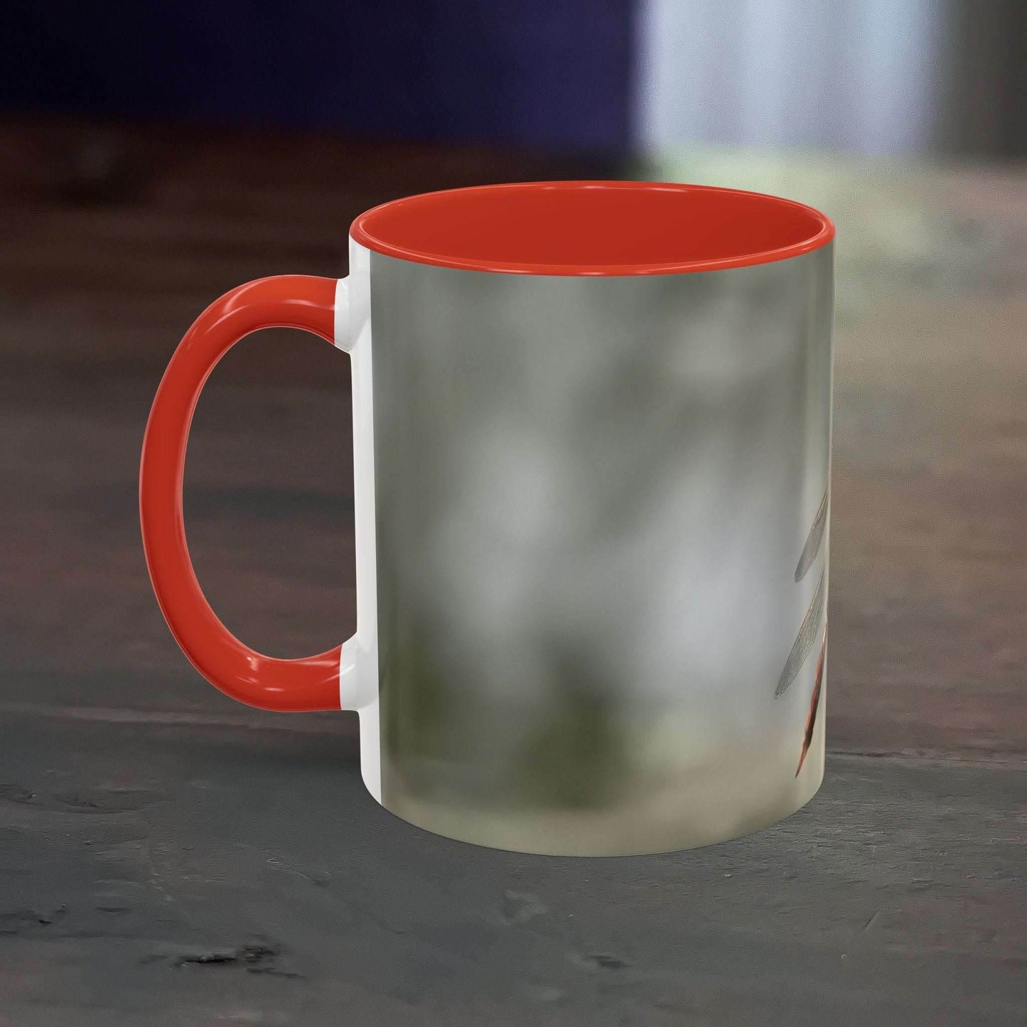 White ceramic mug with a pretty dragonfly design, glossy finish, and ergonomic handle.