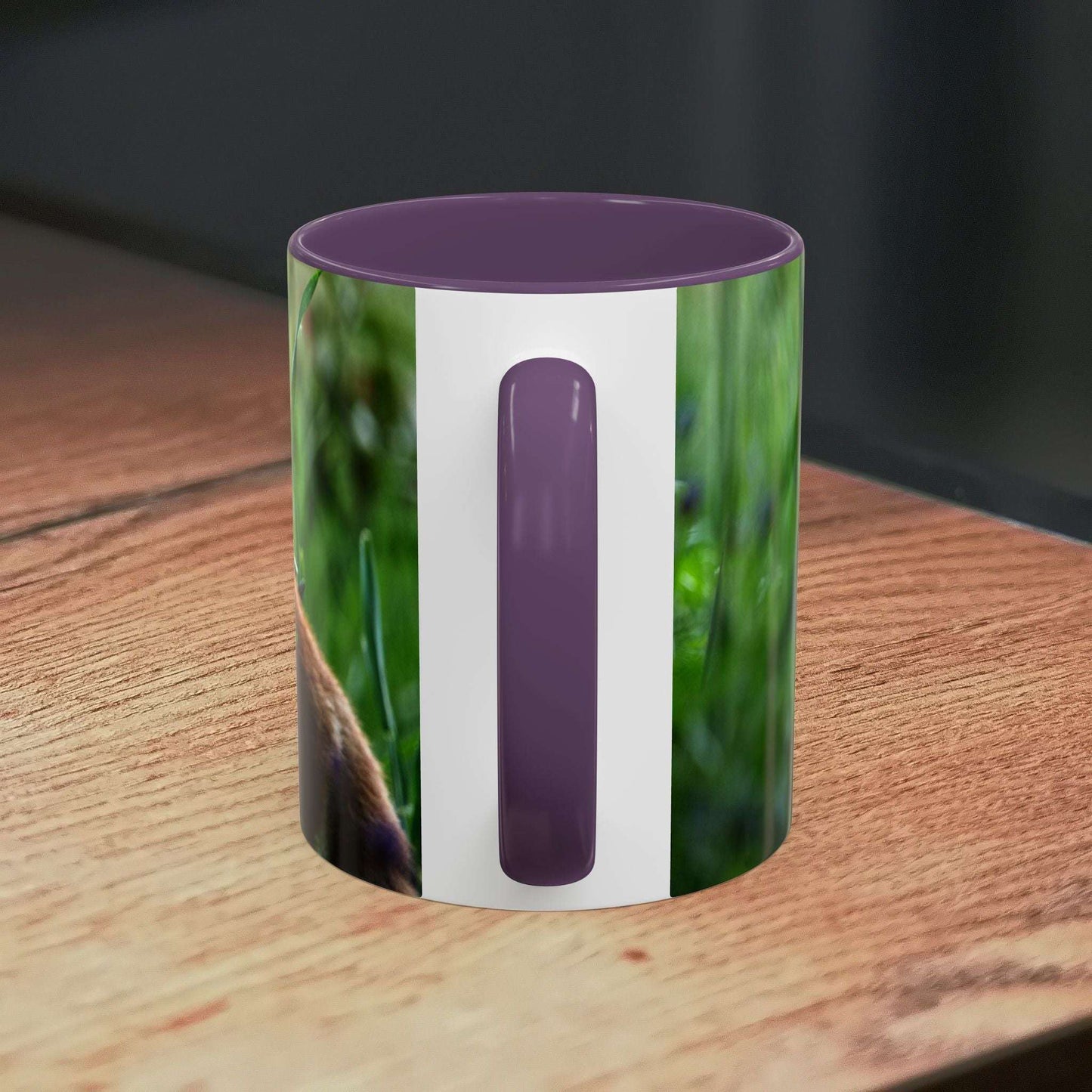 Fox-inspired accent coffee mug with nature design and vibrant colors.
