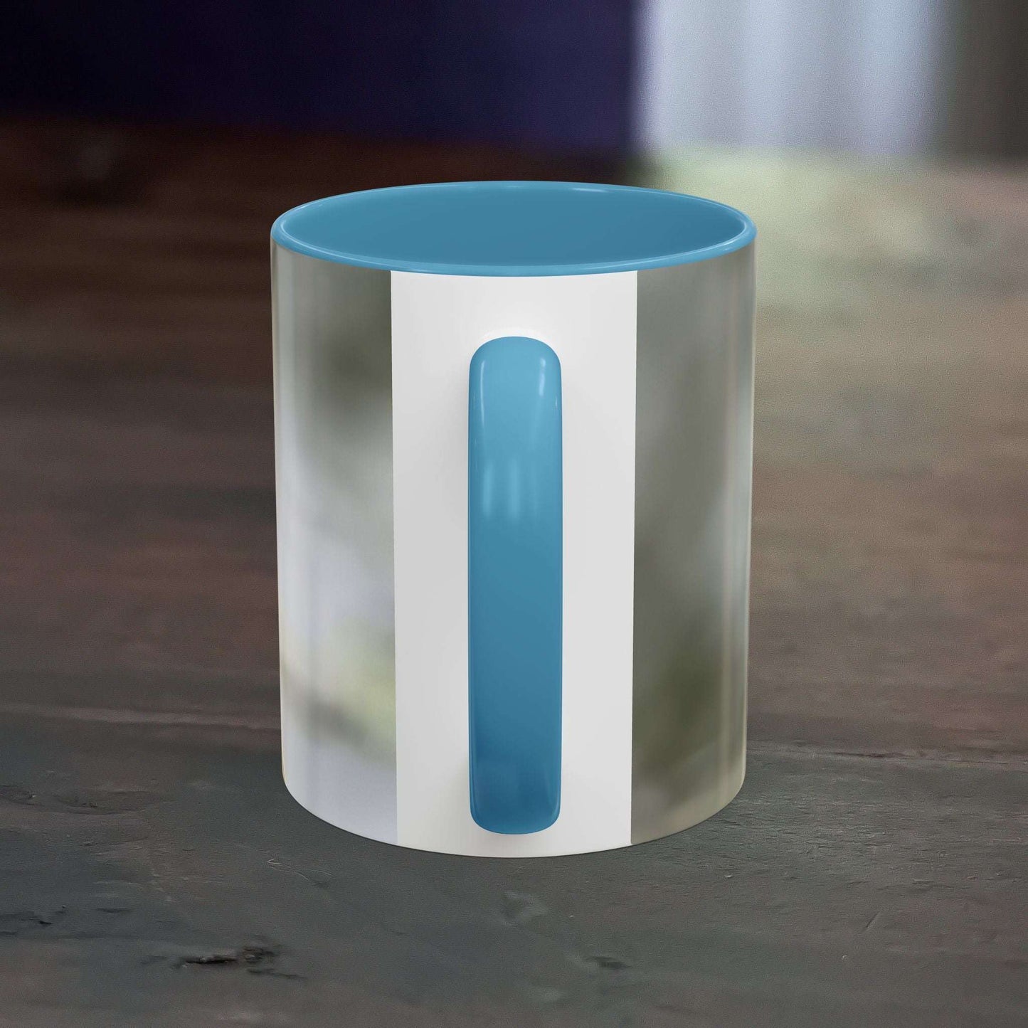 Accent Coffee Mug with Blue Handle and Interior Featuring Dragonfly Design