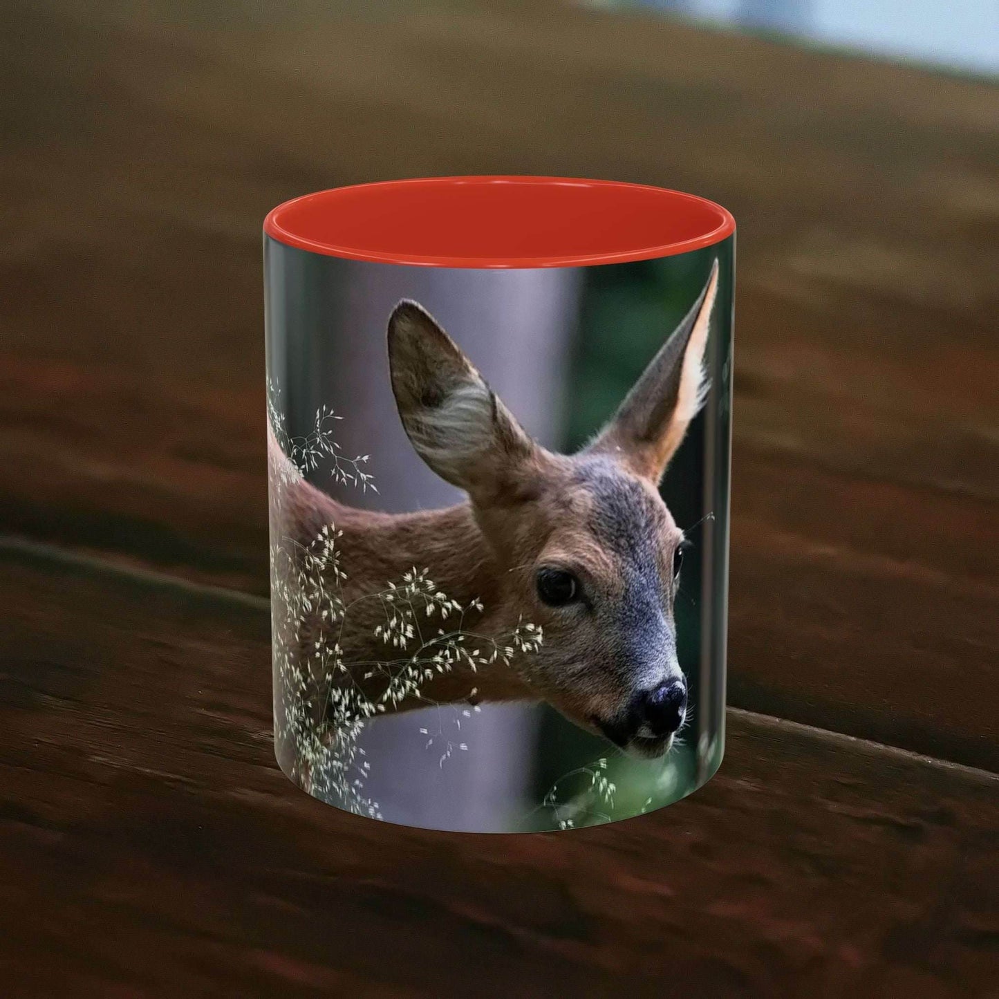 Nature-Inspired Deer Ceramic Mug - 11oz with elegant deer and floral design.