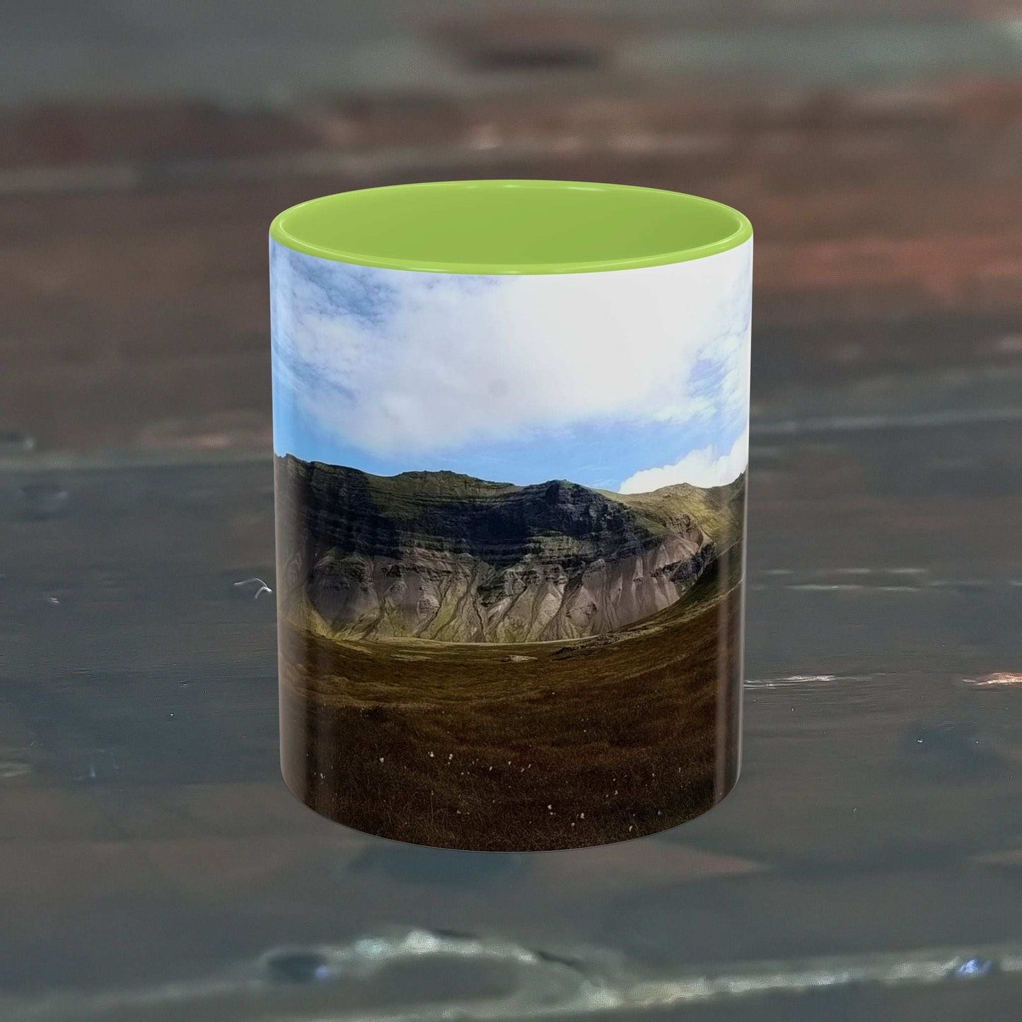 Coffee mug featuring Iceland scenery with vibrant colors, 325ml, dishwasher and microwave safe.