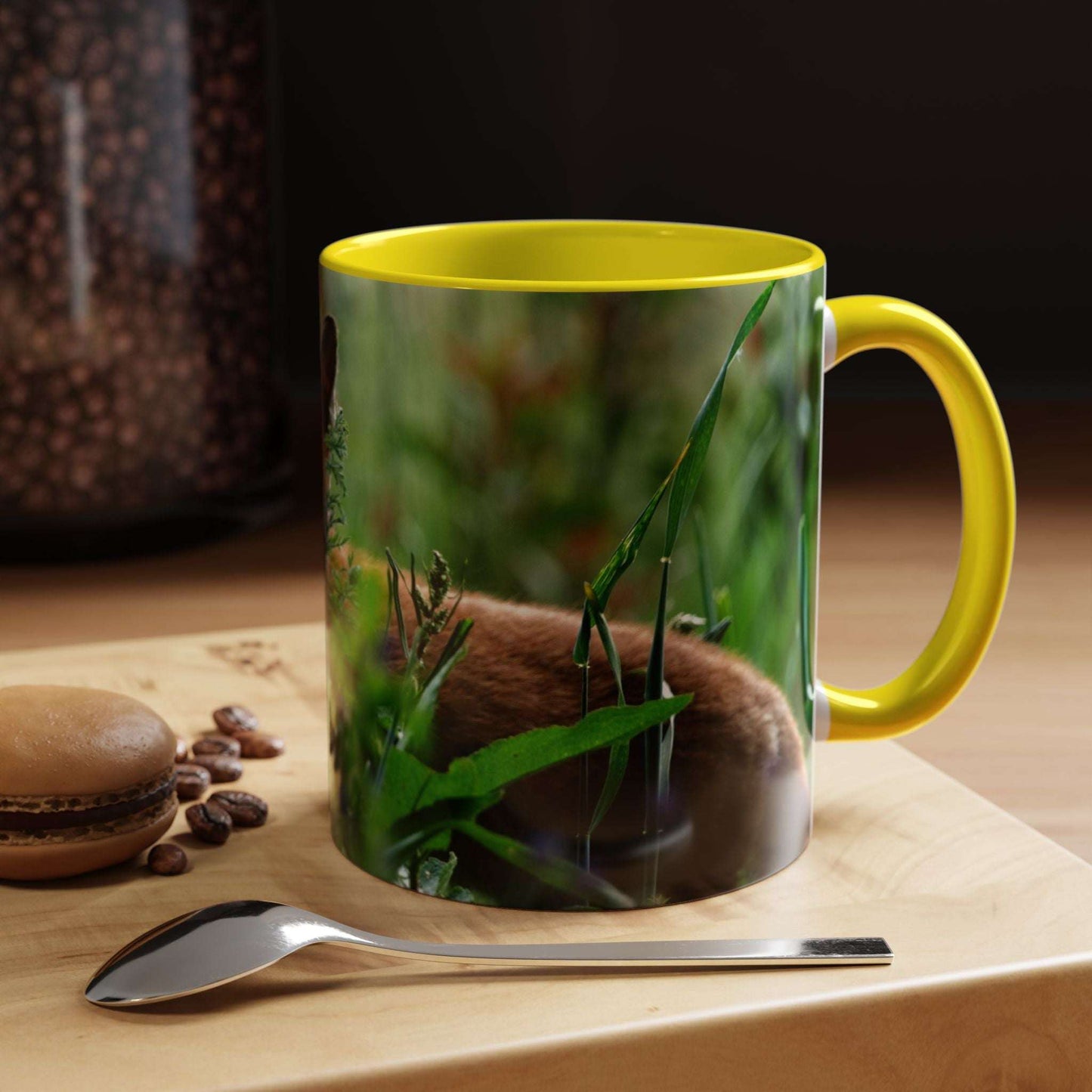 Fox-inspired accent coffee mug with vibrant nature design, perfect wildlife decor gift.