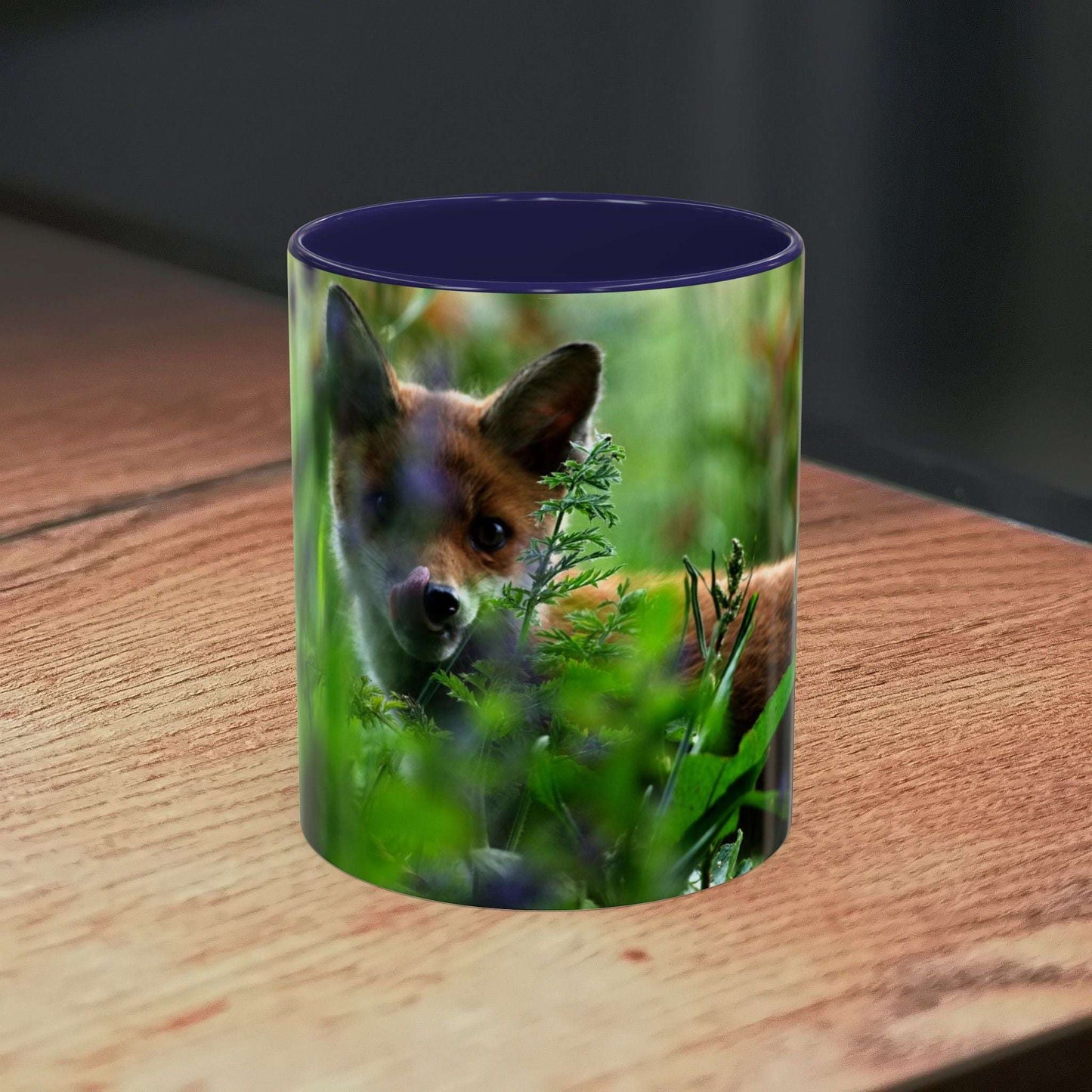 Wildlife Fox Ceramic Mug with forest design, 11oz, perfect for nature lovers.