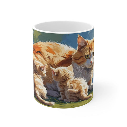 Colorful Cat with Cute Little Kittens Coffee Cup - A Pretty Print