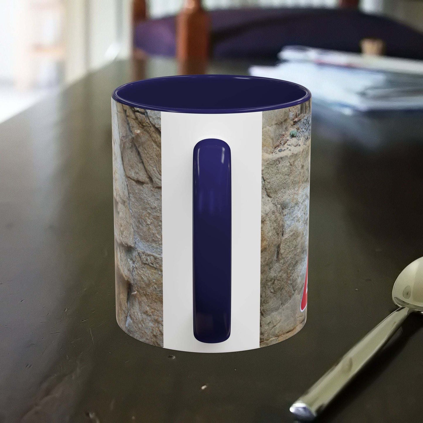 Rocky Mug for mountain lovers with falling rocks design, perfect gift for outdoor enthusiasts.