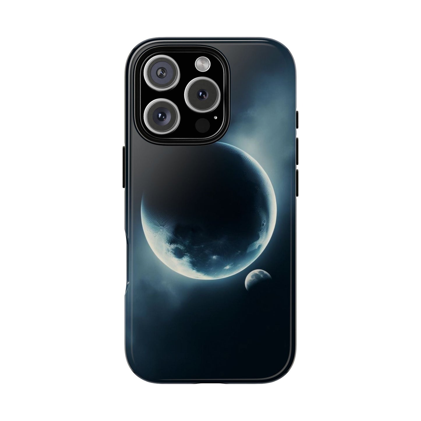 Phone case with Planet Earth and Moon design, durable and impact-resistant, ideal for space enthusiasts.