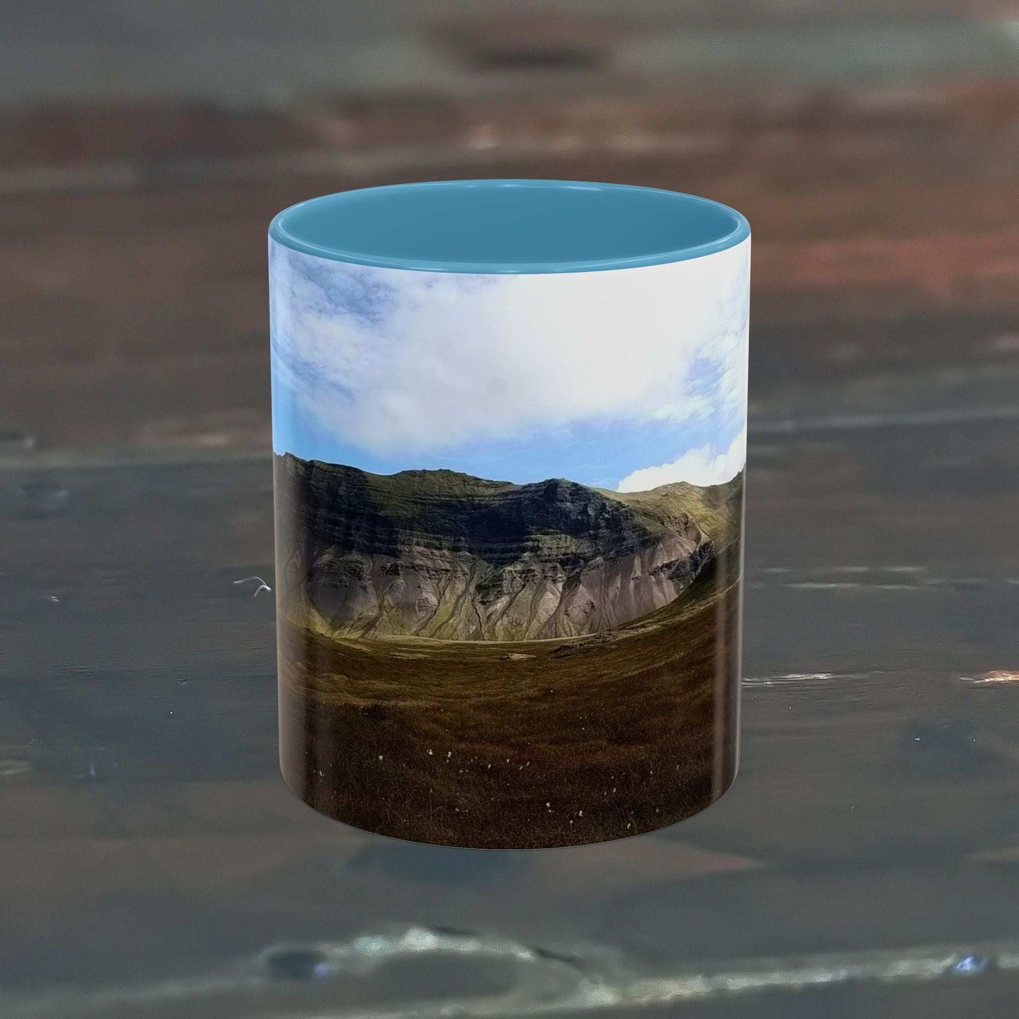 11oz coffee mug with Iceland scenery design, featuring high-quality ceramic and modern style.