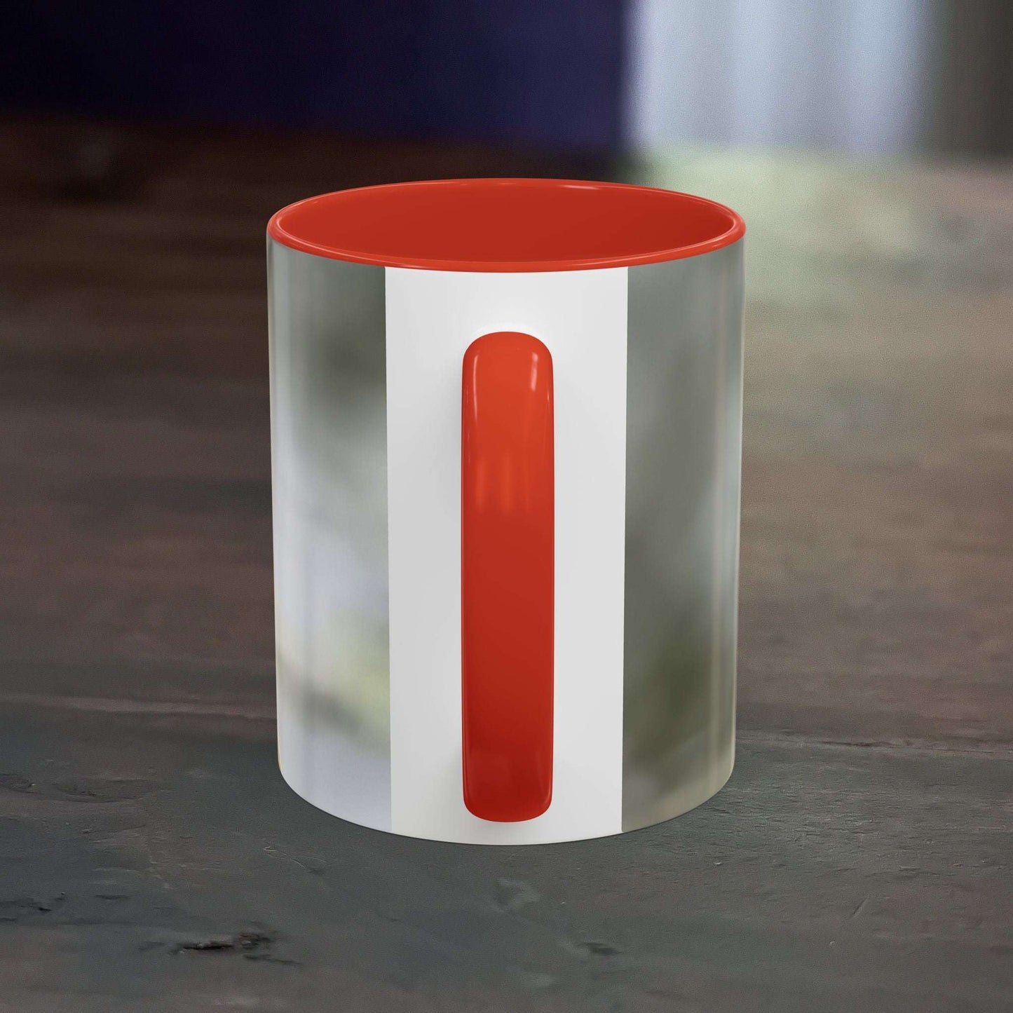 Accent Coffee Mug with Pretty Dragonfly Design, Red Handle, Ceramic, 11 oz.