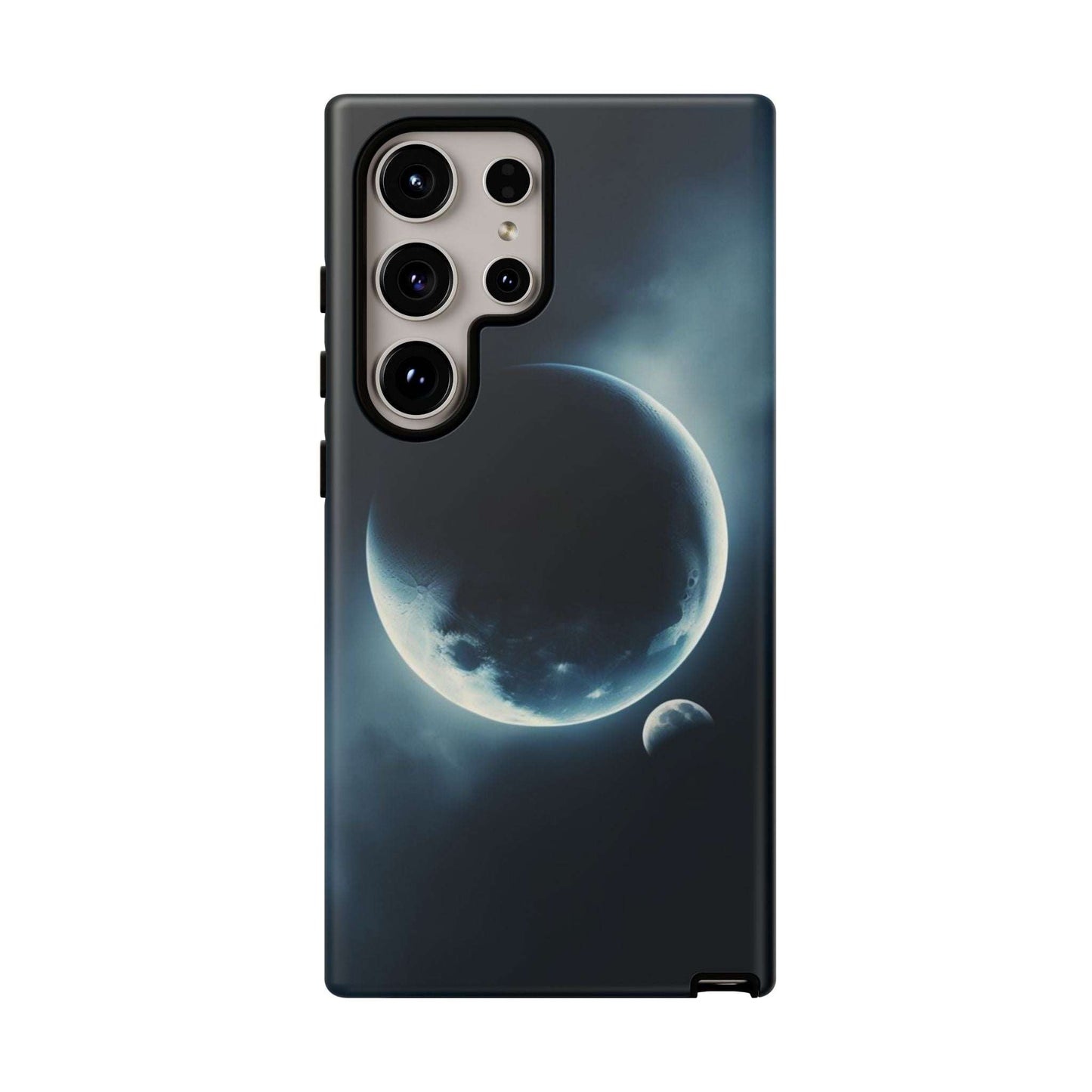 Tough phone case with Planet Earth and Moon design, durable and impact-resistant.