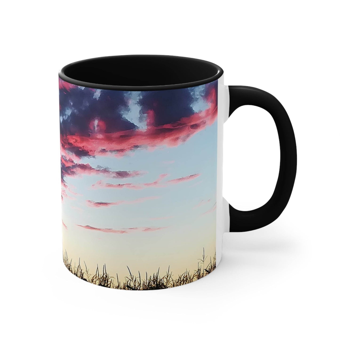 Sunset Accent Coffee Mug - Artistic Drinkware for Nature Lovers, Home Office Decor, Gifts for Coffee Lovers, Birthday, Relaxation - A Pretty Print