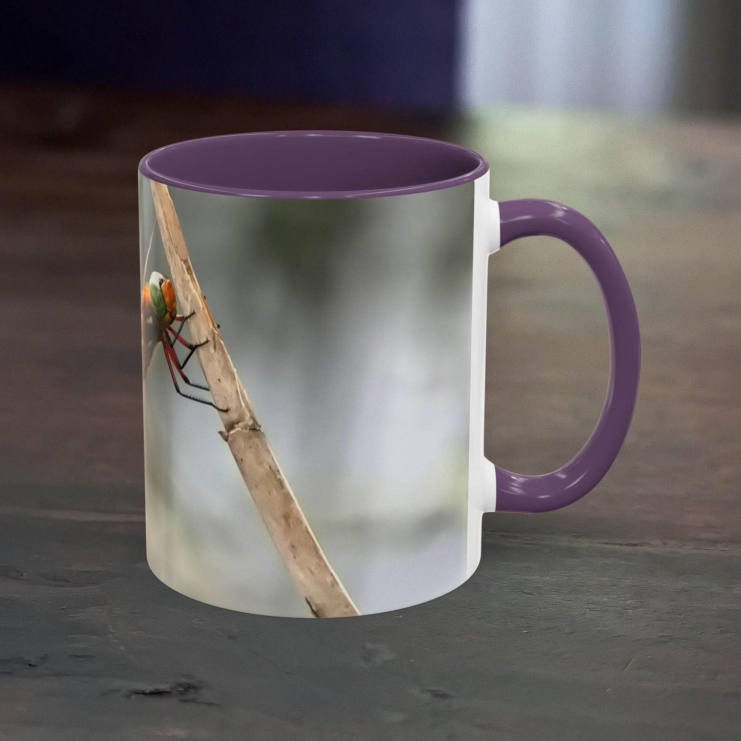 White ceramic mug with a pretty dragonfly design, 11oz capacity.