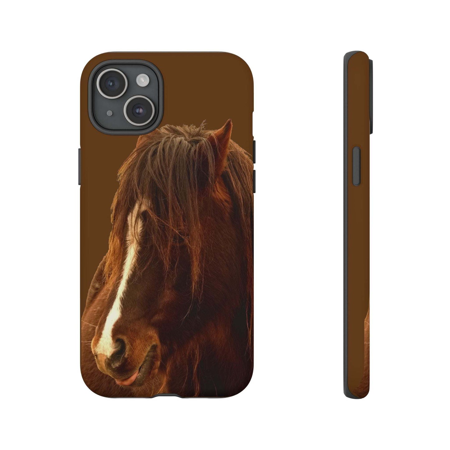 Protective phone case for horse lovers with durable design and horse image, supports wireless charging.