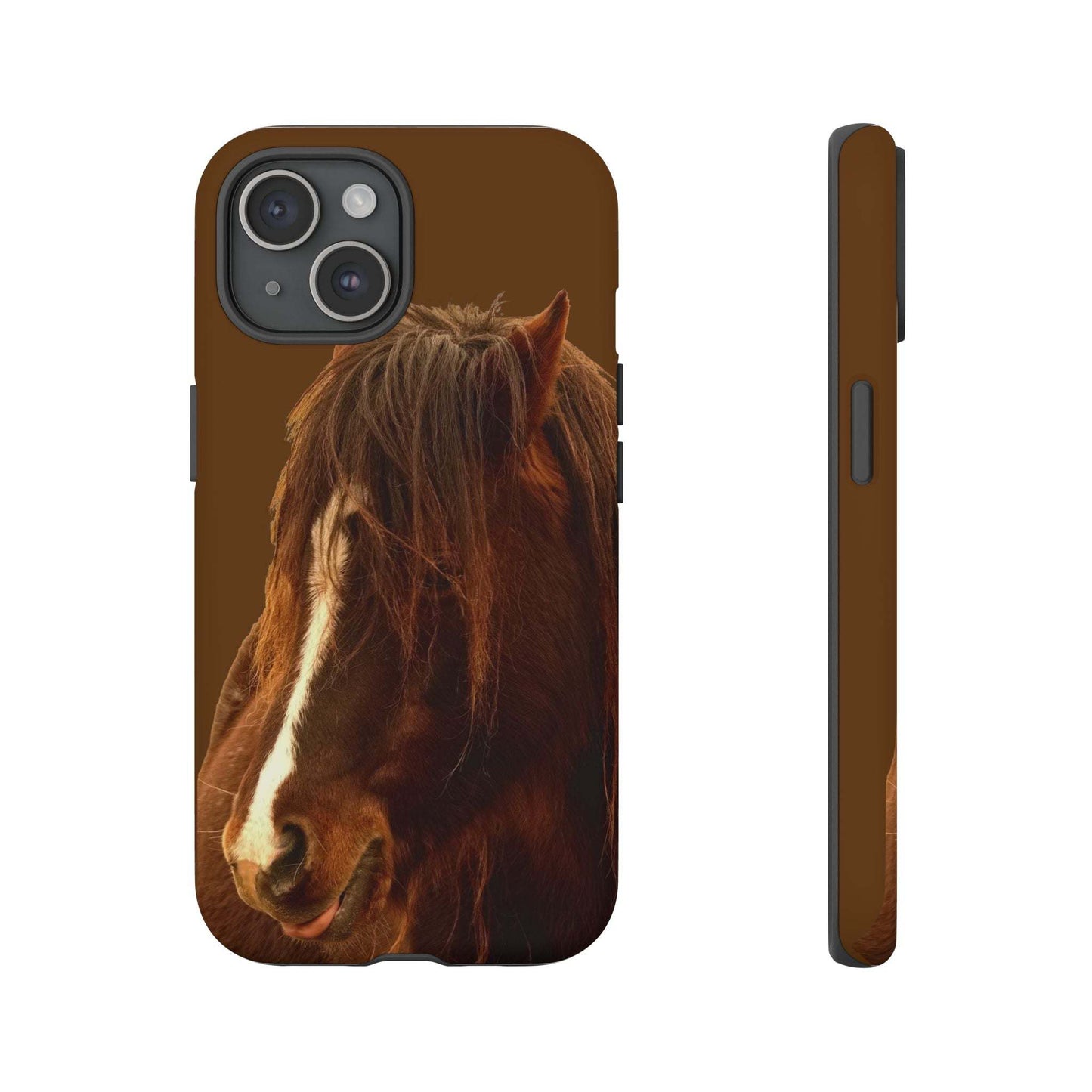Protective phone case with horse image, durable and weather-resistant, ideal for horse lovers.