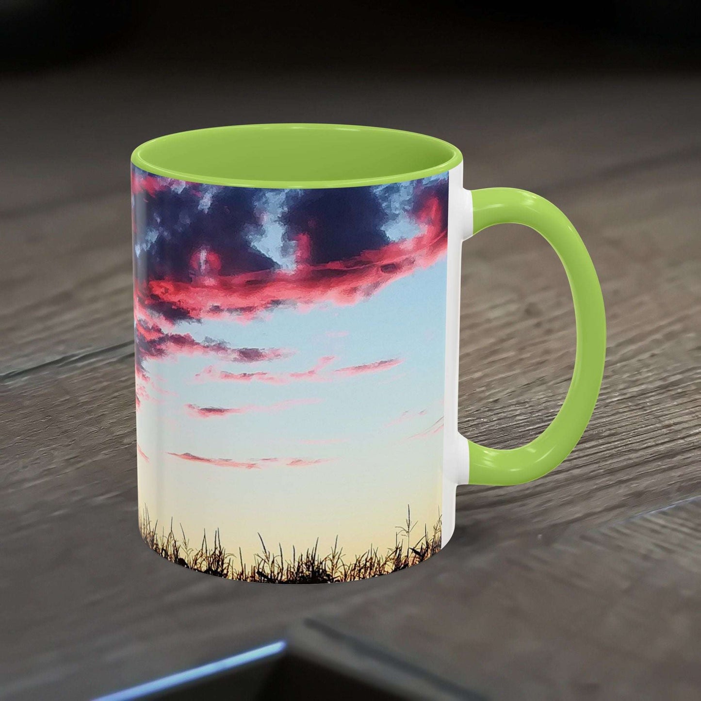 Sunset Accent Coffee Mug with vibrant colors and glossy finish.