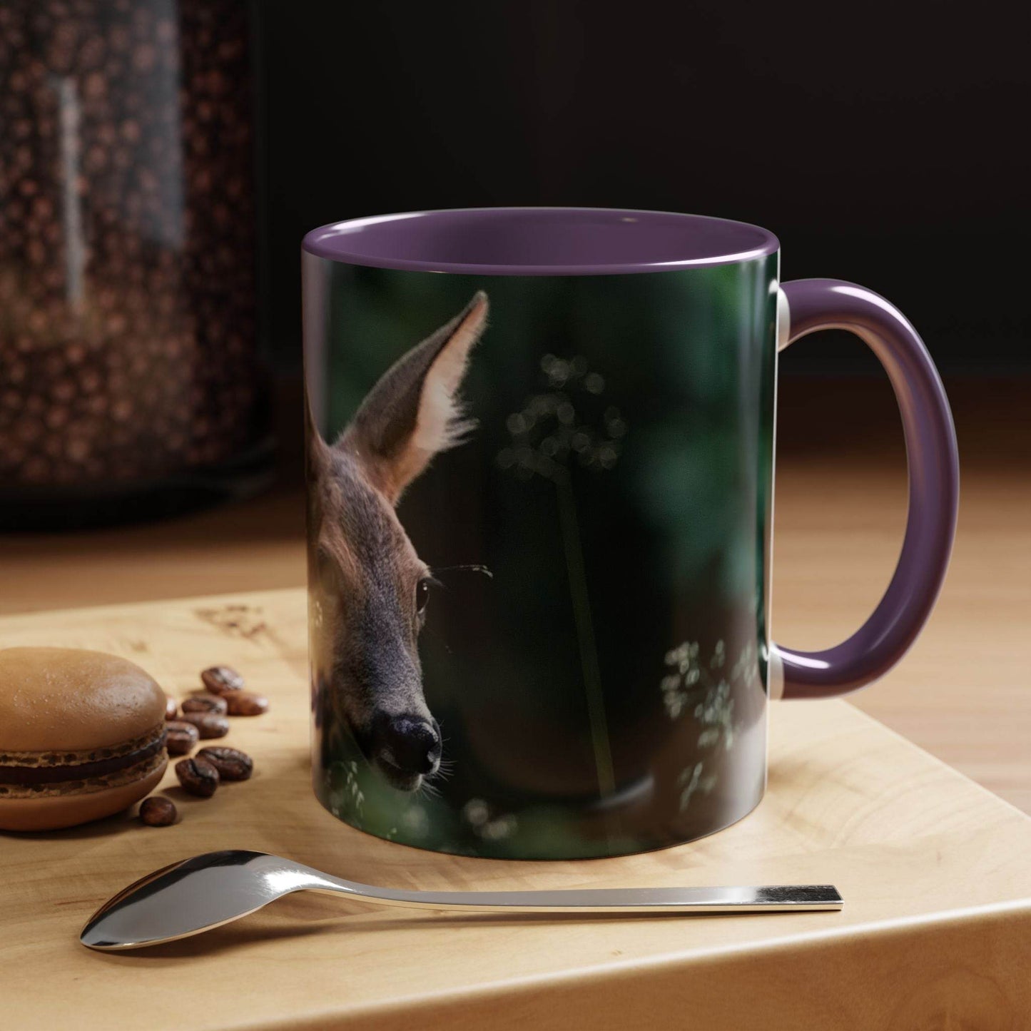 Nature-Inspired Deer Ceramic Mug - 11oz with elegant deer and floral design.