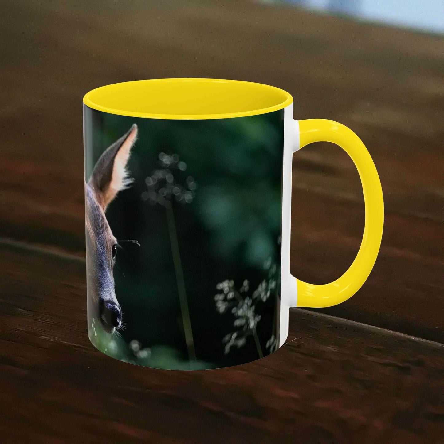 Nature-Inspired Deer Ceramic Mug - 11oz with elegant deer design and floral accents.