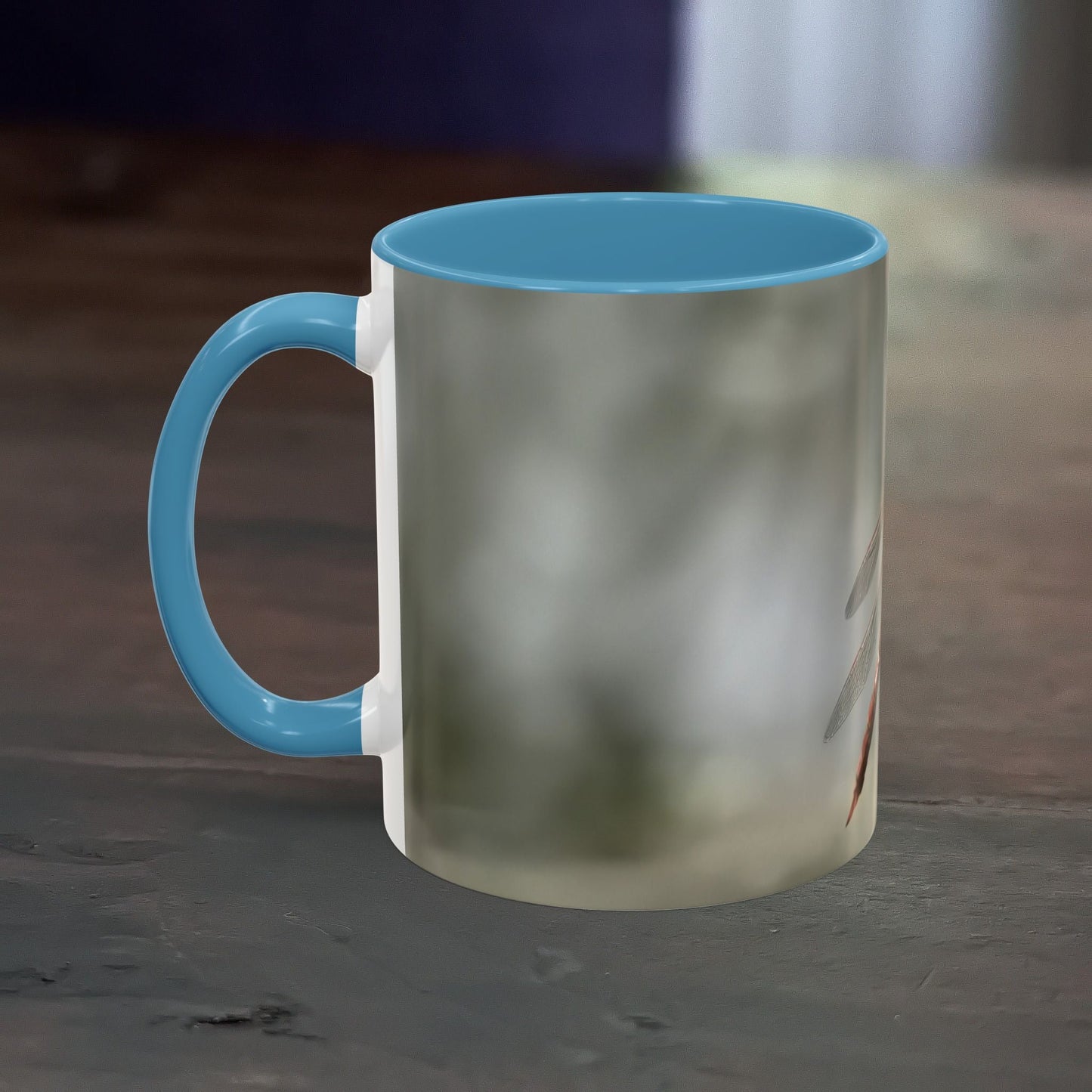 Pretty Dragonfly Accent Coffee Mug with blue handle and interior.