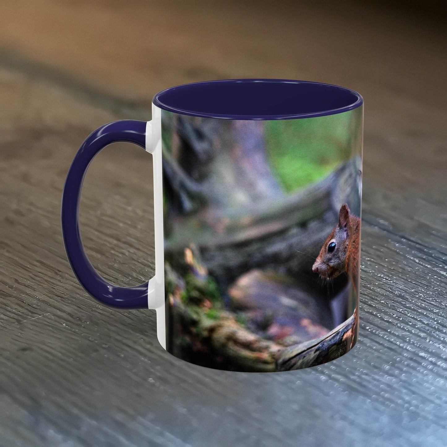 Cute squirrel coffee mug with nature-themed design for animal lovers.