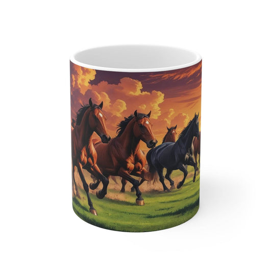 Mug - Running Horses Sunset Ceramic Coffee Cup - A Pretty Print