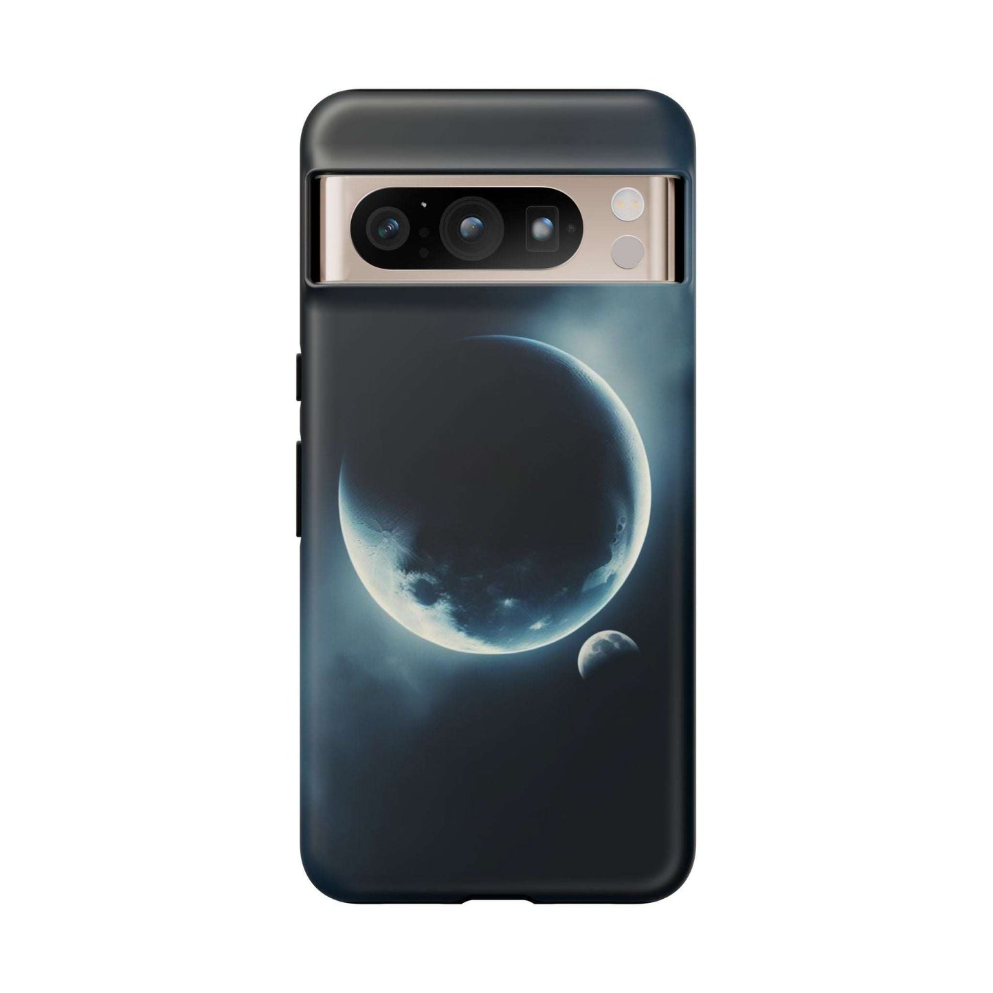 Phone case with Earth and Moon design, space theme, durable protection, shock absorption.