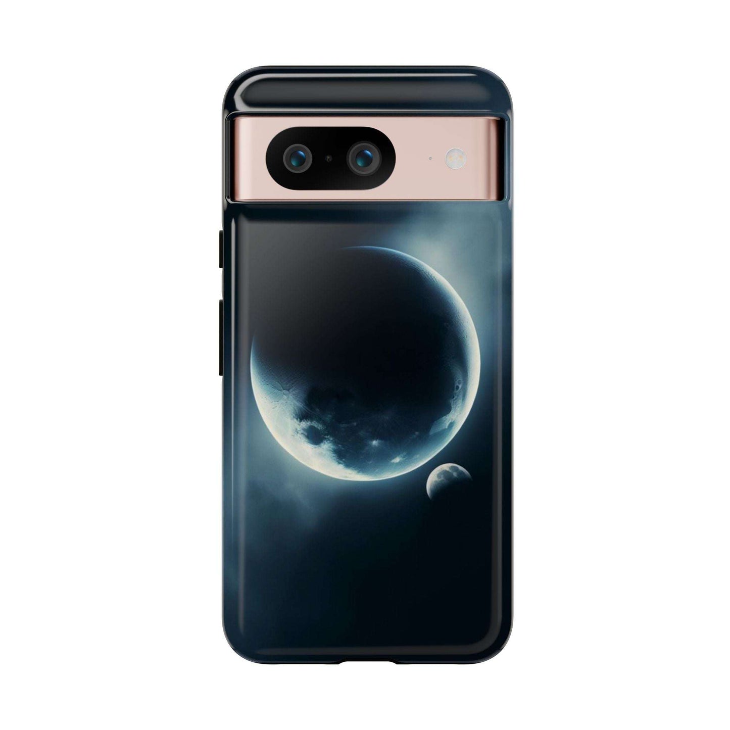 Futuristic space-themed phone case featuring Earth and Moon design.