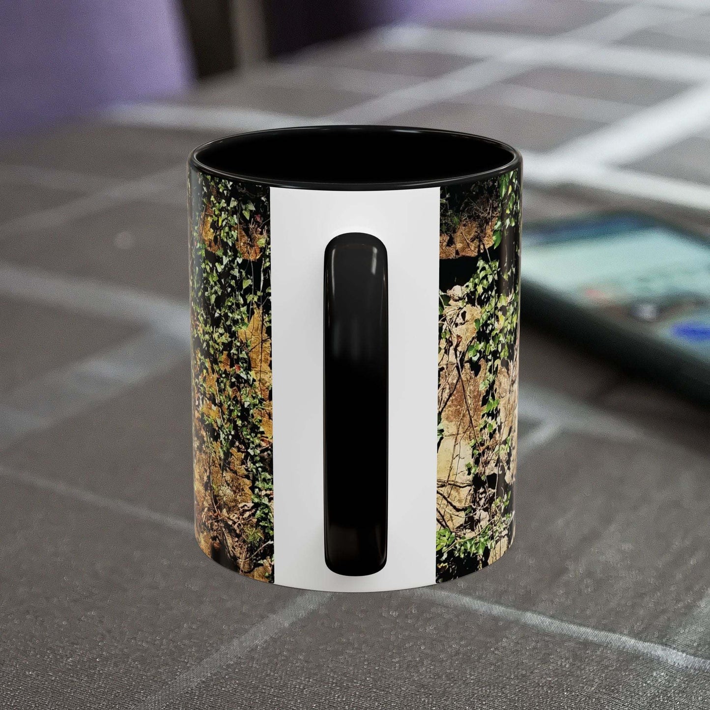 Overgrown Rocks Adventure Mug featuring nature-inspired design on a sturdy coffee cup, ideal for outdoor enthusiasts.