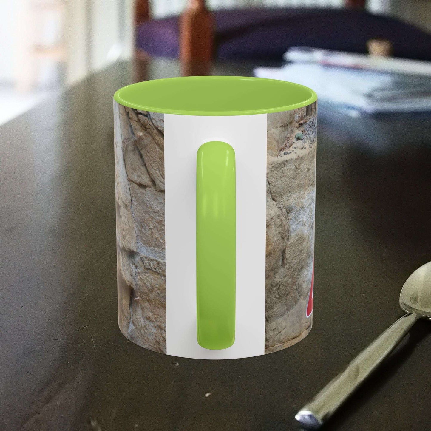 Rocky Mug with mountain design featuring falling rocks theme, perfect for outdoor enthusiasts.