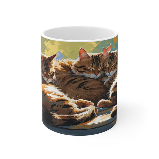 Mug - Three Cats Sleeping on a Windowsill Ceramic Coffee Cups - A Pretty Print
