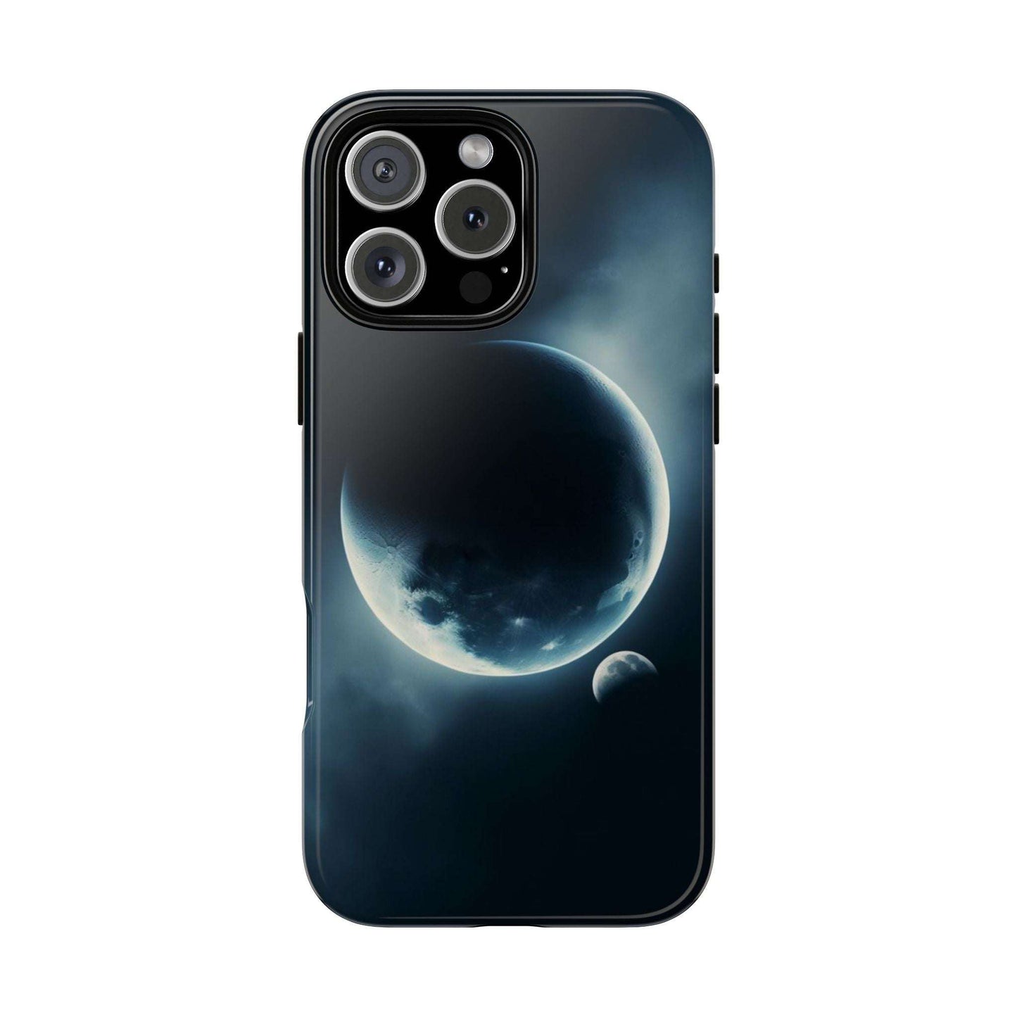 Phone case featuring Planet Earth and Moon design, durable and impact-resistant.