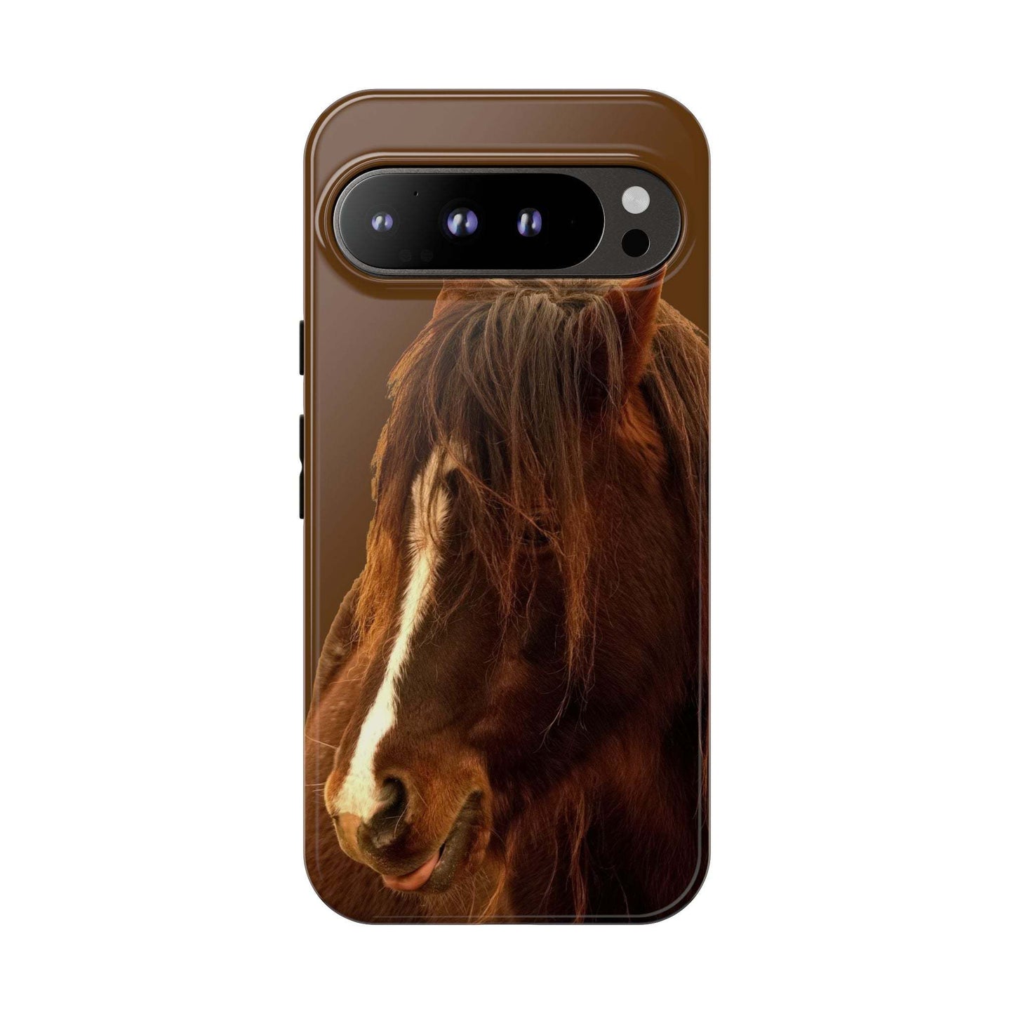Protective phone case with horse design, durable and weather-resistant, ideal for horse lovers.